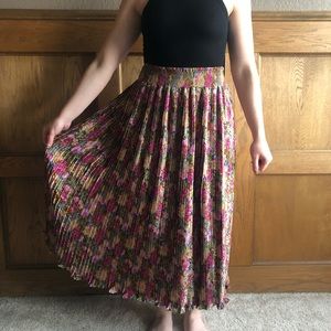 Pleated floral silk skirt